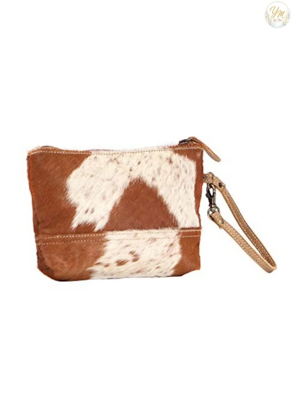 Cow Print Wristlet Purse - Over the Shoulder Bag with Genuine Leather Straps